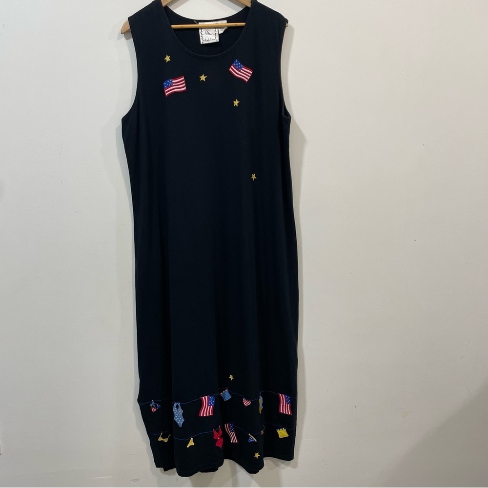 Michael Simon Lite Black Americana Embroidered Side Slit Maxi Dress Size 2X